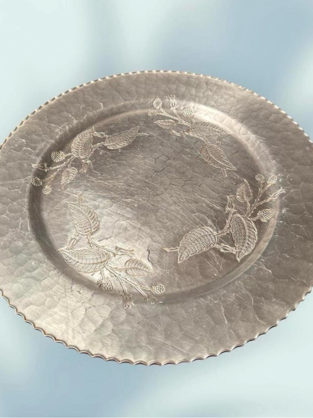 Vintage~1930~Serving tray~Hammered Aluminum Tray ~Wrought Faberware~ 14 Inches